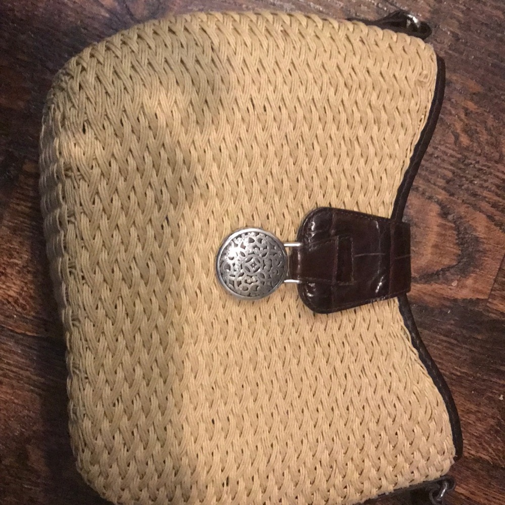 Brighton straw handbag with brown leather trim